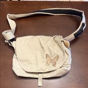 L.L.Bean Butterfly Embroidered Tan Messenger Bag